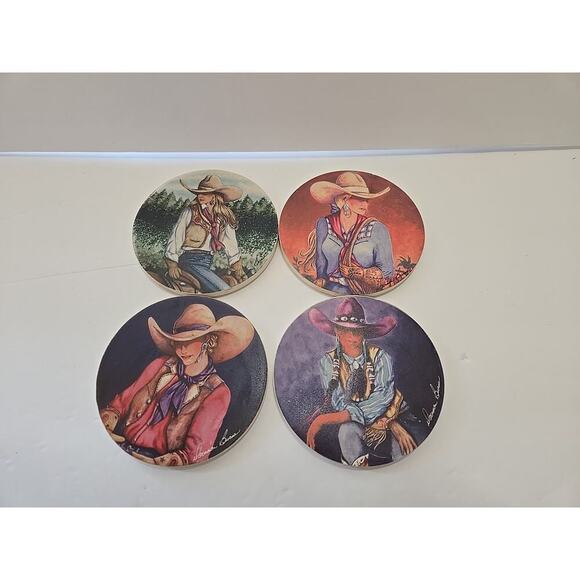 Doreman Burns Table Coasters Cowgirl Print, Signed, Western Decor "Painted Set 4 - Picture 1 of 16